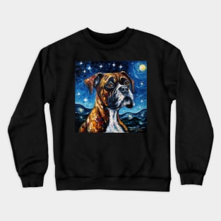 Boxer Dog Portrait Starry Night Crewneck Sweatshirt